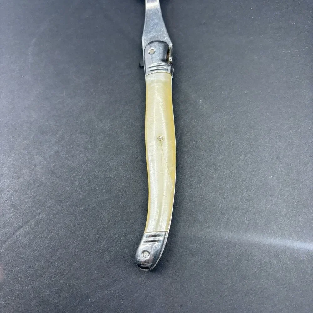 Jean Dubost Laguiole Diox Bee‎ Carving Fork Straight Tines Faux Mother of Pearl